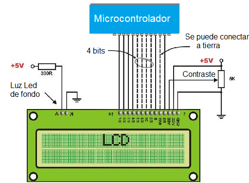 conexion microcontrolador con lcd 